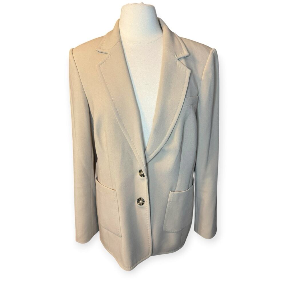 KARL LAGERFELD Notched-Lapel Beige Blazer Tan Size 14 Structured